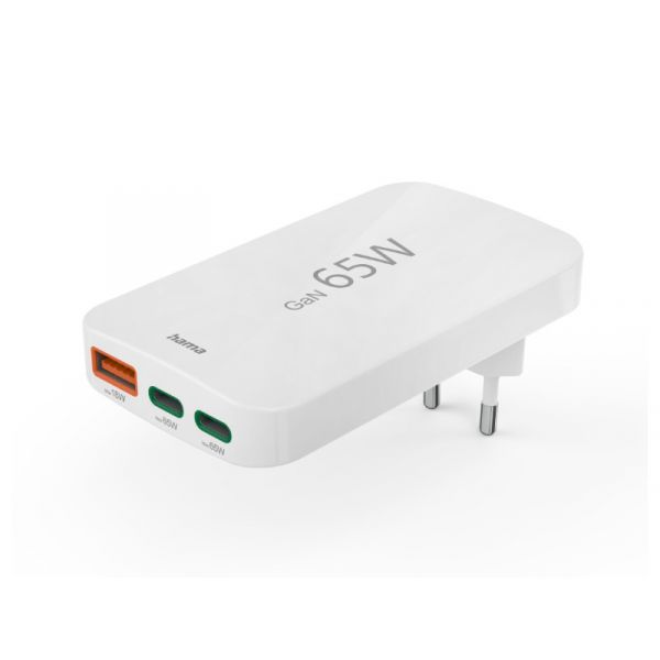 Hama univerzális hálózati töltő, USB Type-A / Type-C, PD/QC, 65W, összehajtható, fehér (201976)
